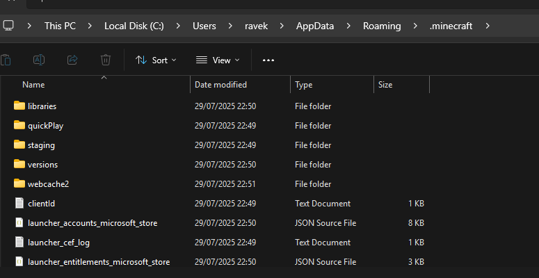 An example of the %appdata% directory for Minecraft