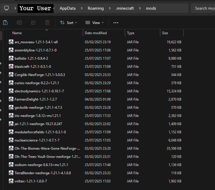 An example of the mods unpacked into the mods folder